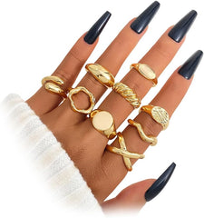 Golden Chunky Rings for Women Non Tarnish 14k Stackable Dome Statement Rings Sets Vintage Dainty Knuckle Open Midi Finger Rings Jewelry Pack for Gifts