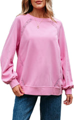 Womens Oversized Sweatshirt Crewneck Long Sleeve Pullover Tops Lace Patchwork Loose Fit Fall Clothes