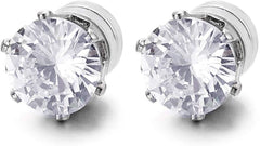 Mens Womens Magnetic Cubic Zirconia Stud Earrings, Steel, Non-Piercing Clip On Cheater Fake Ear