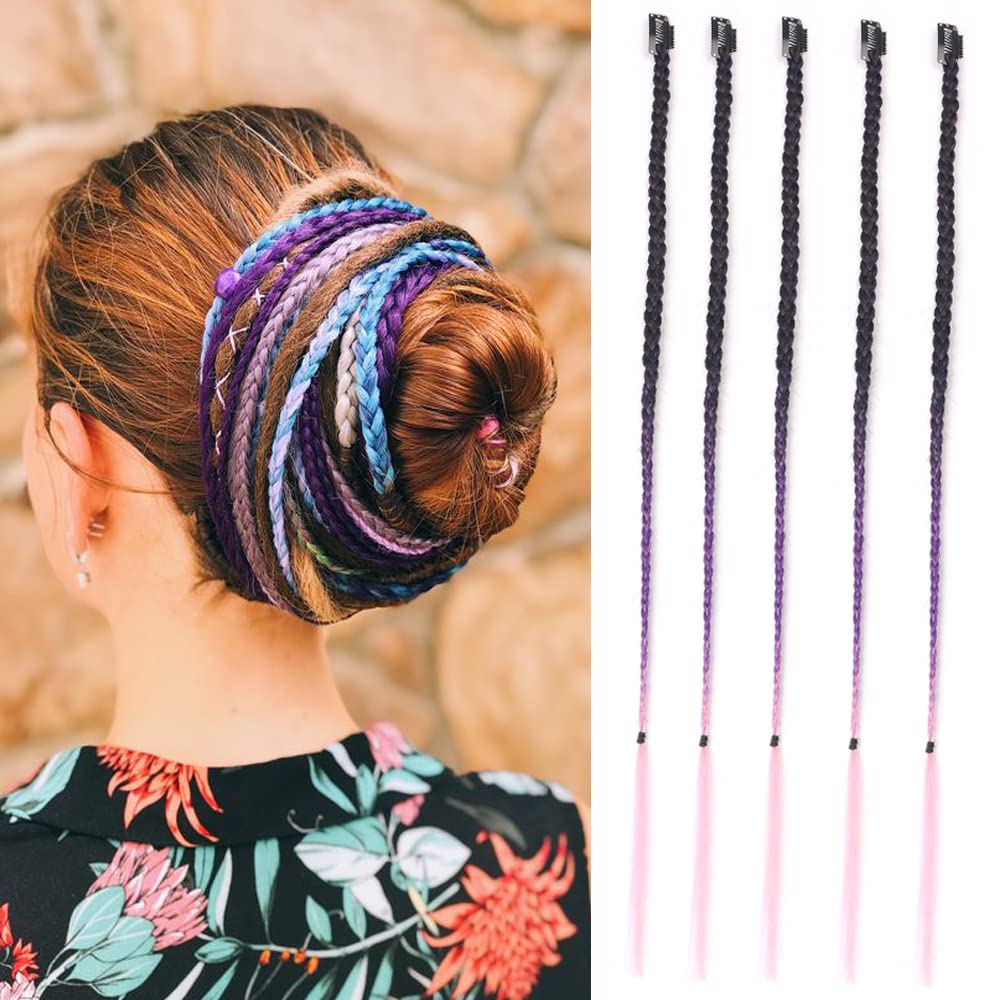 Braid Hair Extensions, 5 PCS Baby Braids Front Side Bangs Clip in Hair Extensions Long Braided Hair Piece Natural Soft Synthetic Hair for Women Girl Kinds Daily Wear Black Color (Natural Black)