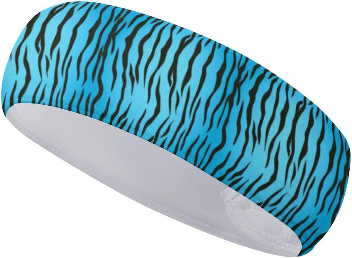 Blue Tiger Skin Pattern Unisex Sport Headband Adjustable Absorbent Headwrap for Workout Thin Fitness Gym Yoga