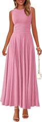 PRETTYGARDEN Womens Summer Dresses 2025 Casual Sleeveless Crewneck Aline Maxi Dress Stretch Tank Flowy Long Dresses