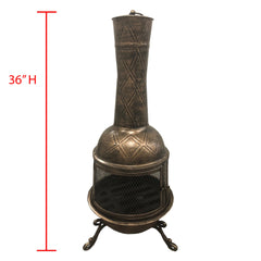 Steel and Cast Iron 36-in Antique Bronze and Black Chimenea
