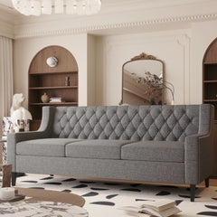 Naro Mid-Century Modern Fabric 3-Seater Sofa with Tufted Backrest by GDFStudio