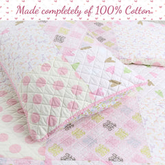 Cozy Line Pink Heart Floral Dot Giraffe Medallion Cotton Patchwork Reversible Quilt Bedding Set
