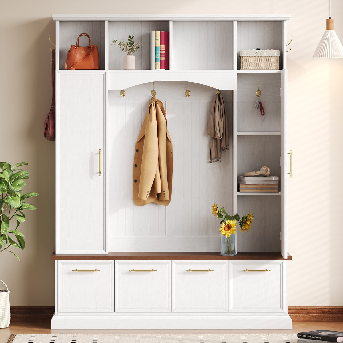 Luxury 4-in-1 Farmhouse Hall Tree by Harper&Bright Designs