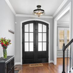 Zenith Modern Transitional Black Gold Semi Flush Mount Lights Drum Seeded Glass Foyer Ceiling Lights - D 14" x H 12.5"
