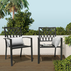 Outdoor 2-Piece Black Patio Chair Set, Powder-coated Iron, Lattice Pattern