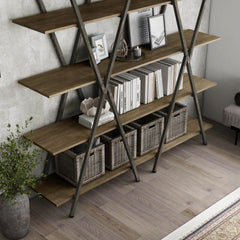 Leighton Industrial Oak and Gun Metal 5-Shelf Bookcase by Furniture of America