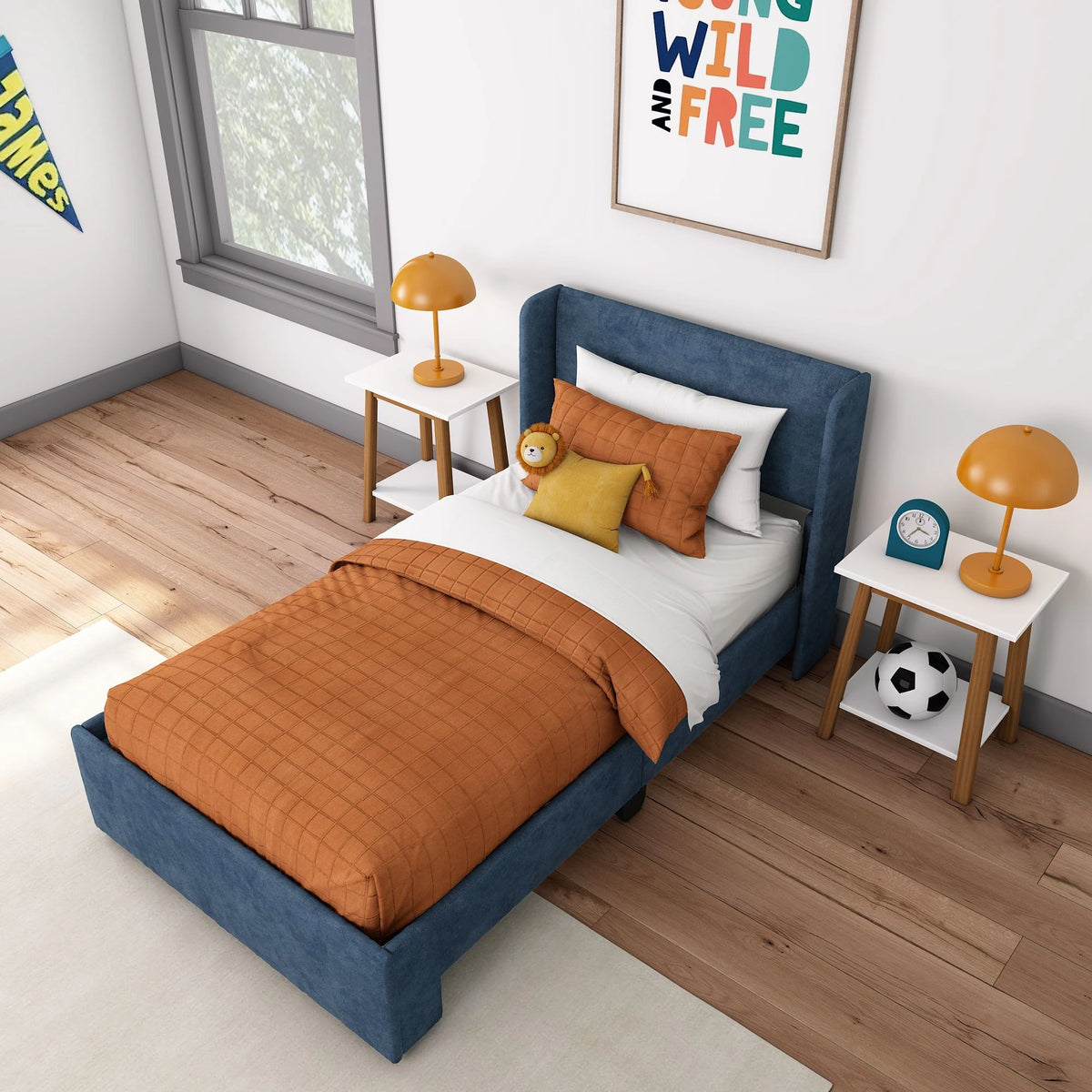 Max and Lily Twin-Size Upholstered Bed with Rectangular Headboard