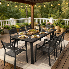 Outdoor All-Aluminum Dining Table with Umbrella Hole for 6-12 Person