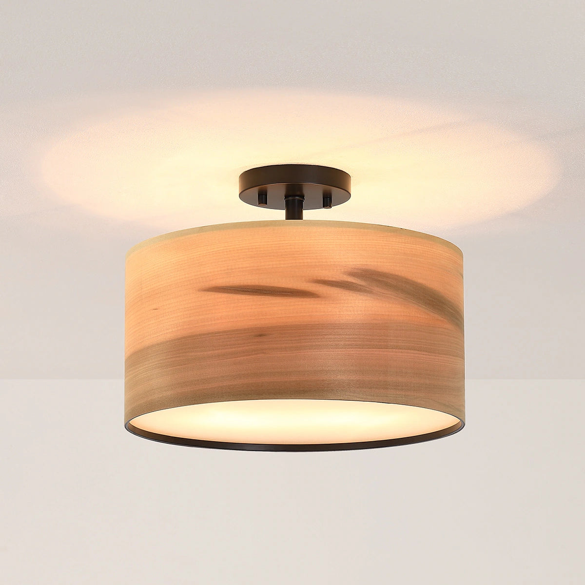 Breaux Wood Veneer Drum Semi Flush Mount Ceiling Light