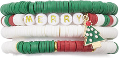 Christmas Bracelets Stackable Xmas Clay Beaded Stretch Friendship Bracelets Festive Bracelets Santa Claus Christmas Jewelry for Women Costume Party Favors
