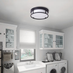 Farmhouse 2-Light Drum Shape Flush Mount Metal Frame Lighting Fixture
