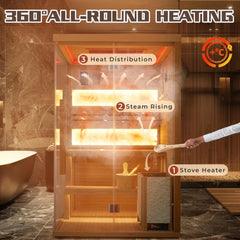 EROMMY Luxury Dual-Therapy Home Sauna Professional Steam or Far-Infrared Cabin with Bluetooth & Color Light Therapy