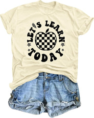 ASTANFY Let's Learn Today Teacher Shirts Women Back to School Teacher Life T-Shirt Teacher Gift Casual Graphic Tees