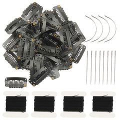 YUXIANG 20 Pieces Hair Extension Clips, 9 Teeth Stainless Steel Clips for Wigs, Hair Bangs, Toppers, Toupees with Needle and Thread Sets (Beige)