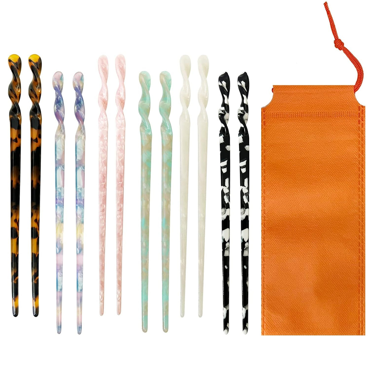 Acetate Tortoise Shell Hair Sticks - Leopard Print Hair Pins, 12 Pieces for Long Hair - Chinese Hair Styling Accessories for Women & Girls