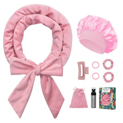 No Heat Overnight Curls Headband to Sleep In, 70" Soft Ribbon Curl Wrap for Long Hair - 9 PCS Curling Rods Set with Bonnet, Purple
