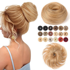 Fullart Messy Bun Hair Piece 100% Real Human Hair #1 Jet Black 1 Count Wavy Tousled Smooth Stretchy Fluffy Donut Updo Elastic Rubber Band Human Hair Bun Extension Chignons Scrunchies