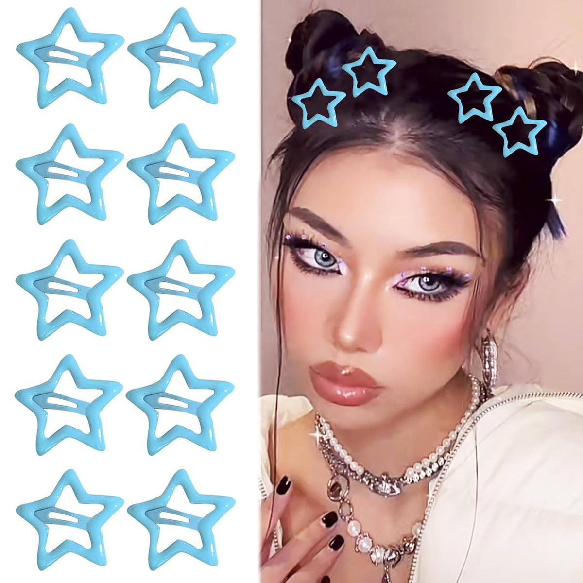 10Pcs Y2K Star Hair Clips - Cute Metal Hair Barrettes and Non-Slip Kawaii Hair Accessories for Girls and Women (Red)