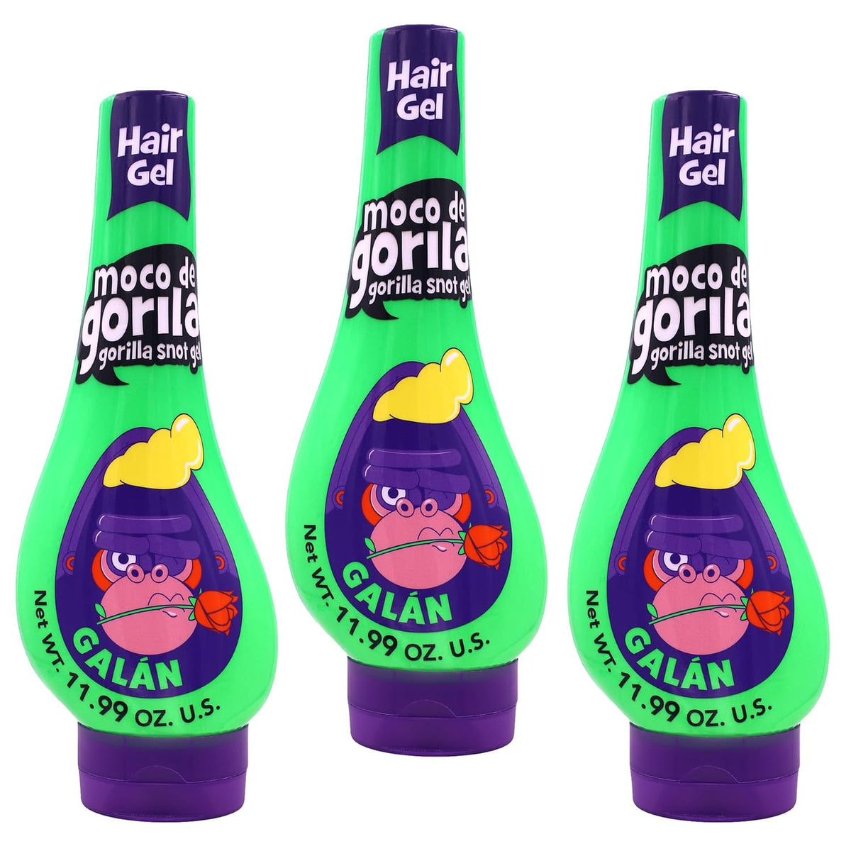 Moco de Gorila Punk, Hair Styling Gel, Reactivate with water, Long-lasting Hold, 3-Pack of 11.99 Oz Each, 3 Squeezable Bottles.
