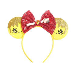 Bee Mouse Ears Headband Sequin Bow Hairband Honey Hair Hoop Costume Headwear for Women Girls Party Cosplay