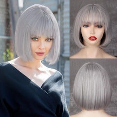 WERD Black Short Bob Wig,Straight Black Bob Wig with bangs, 10 inch Straight Bob Bangs Wig for Women Natural Looking for Daily Use