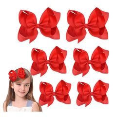 Red Hair Bows For Girls and Toddler - 6 pcs Red Bow 6 inch ×2, 4 inch ×2, 3 inch ×2 …