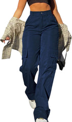Women's Black Cargo Pants High Waisted Work Pants Casual Baggy Trousers Streetwear Y2K Wide Leg Cargo Jeans with Pockets