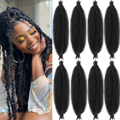 8 Packs Pre-Separated Springy Afro Twist Hair Suitable for Damaged Soft Locs Synthetic Marley Twist Braiding Hair (18 inches, 1B)