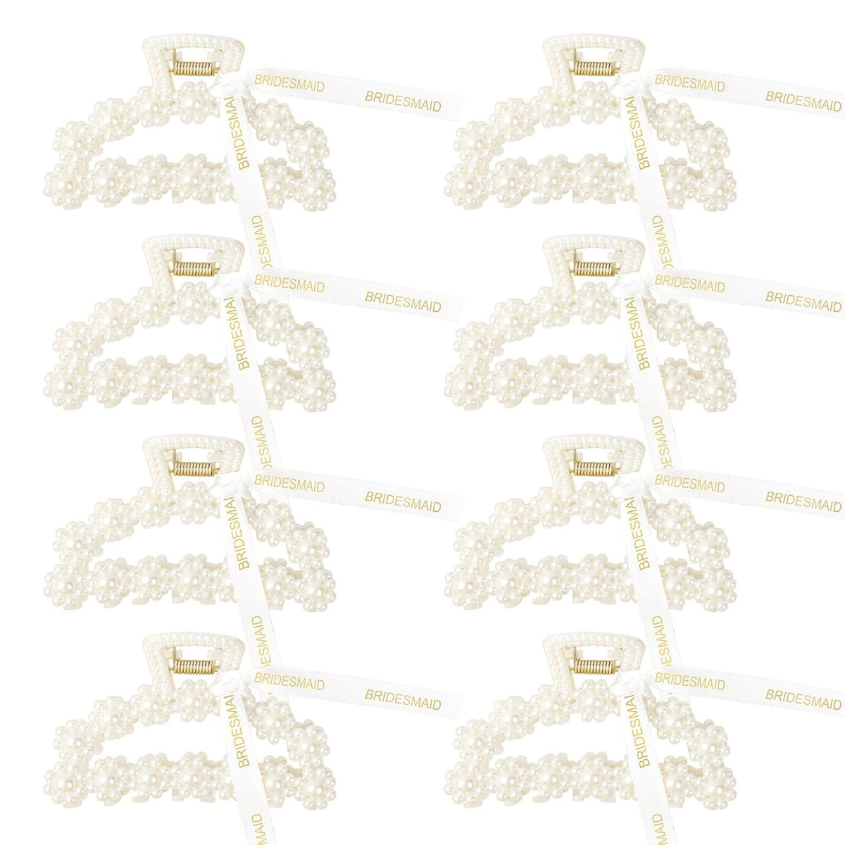 DEEKA Bridesmaid Proposal Gifts 8 Pack Pearl Bridesmaid Hair Claw Clips with Ribbon 3 Inch Hair Clips Bachelorette Party Favors Bridal Party Present Hair Accessories (Half Circle)