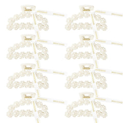DEEKA Bridesmaid Proposal Gifts 8 Pack Pearl Bridesmaid Hair Claw Clips with Ribbon 3 Inch Hair Clips Bachelorette Party Favors Bridal Party Present Hair Accessories (Half Circle)