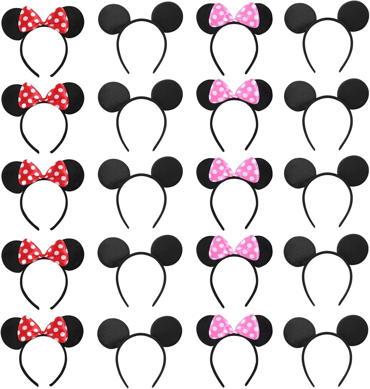 20 PCS Mouse Ears Headbands for Birthday Party Theme Park Costume Play Celebration for Boys and Girls (3color)