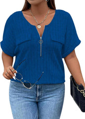 Viracy Plus Size Top for Women Short Sleeve Blouses Zip-up V Neck Top Womens Fashion 2025 Trendy Casual Work Shirt 1X-5X