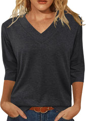 JomeDesign Womens Tops 3/4 Length Sleeve Summer V Neck Shirts Casual Tunic Tops 2025