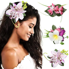 HAIMEIKANG Hair Clip, 3 Pieces Hawaiian Flower Hair Pins - Artificial Tropical Flower Hair Accessories for Women in White, Yellow, Purple (3 Count, 1 Package)
