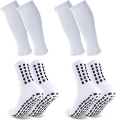 2 Set Grip Soccer Socks with Shin Guard Sleeves Non Slip Soccer Leg Sleeve Socks for Men Women