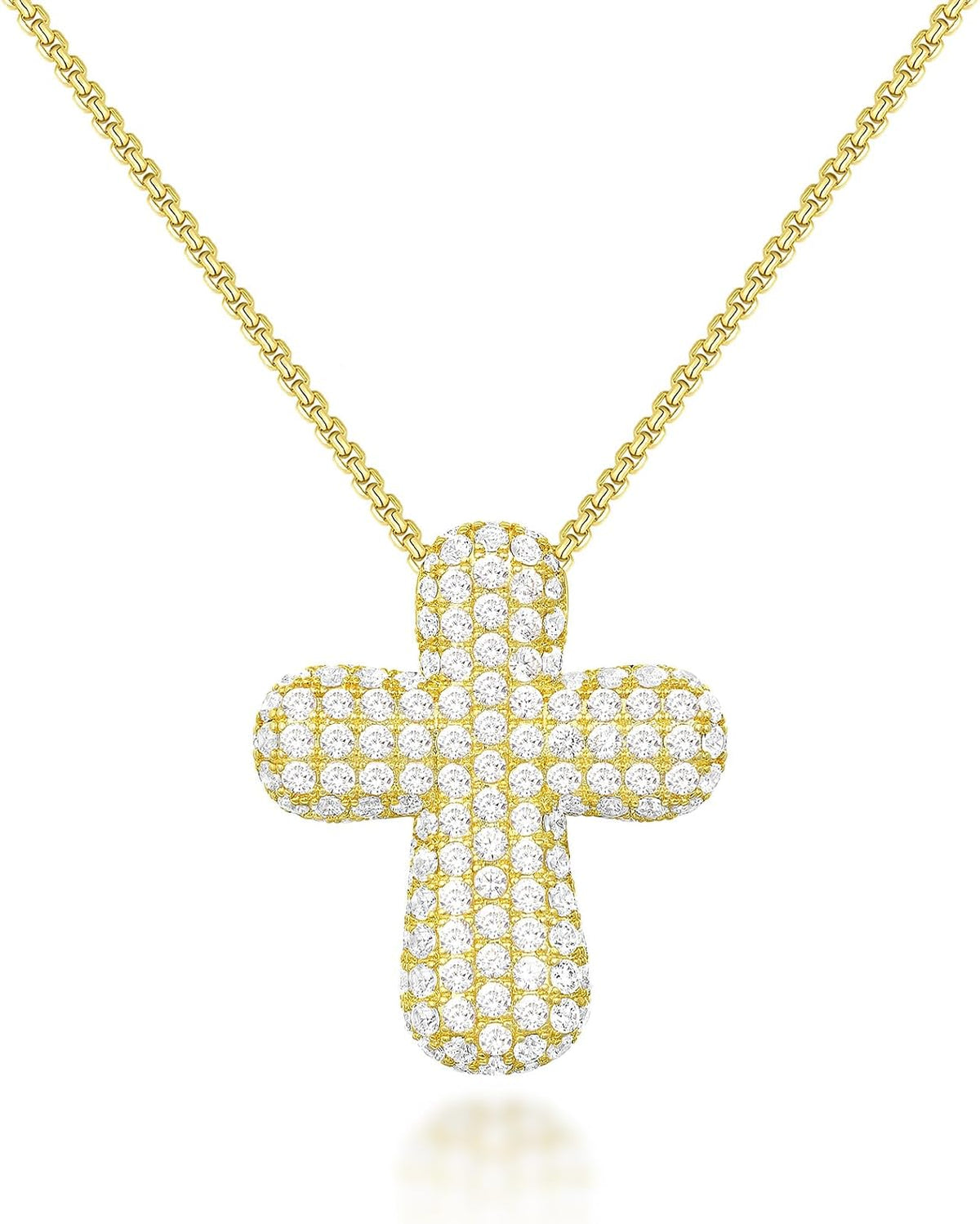 KissYan Bubble Cross Necklace for Women, 14K Gold Plated Cubic Zirconia Cross Pendant Necklaces Simple Trendy Faith Jewelry Gifts