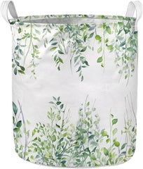 Laundry Basket 58L Adult Collapsible Clothes Hampers for Laundry Storage Basket Waterproof Dirty Clothes Hamper with Handle, Green Leaves