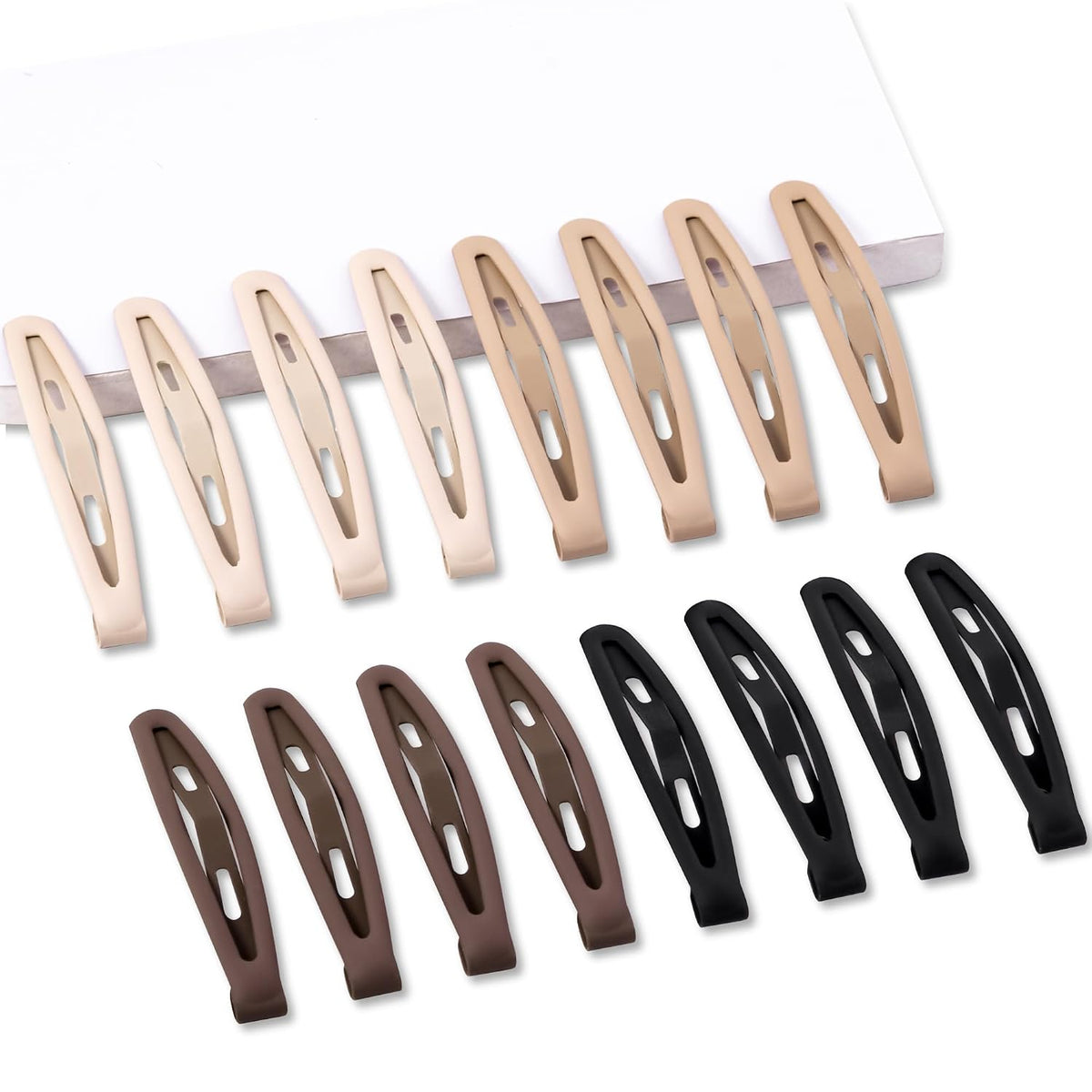 16 PCS Snap Hair Clips Metal Barrettes for Women Non Slip Barrettes for Thick and Thin Fine Hair,Bright Black Brown Beige,2.36 x 0.43 Inches.