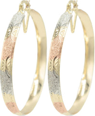 Mixed Metal Tri Tone Rose Gold, Silver & Yellow Gold Hoop Earrings, 18k Gold Filled Plating