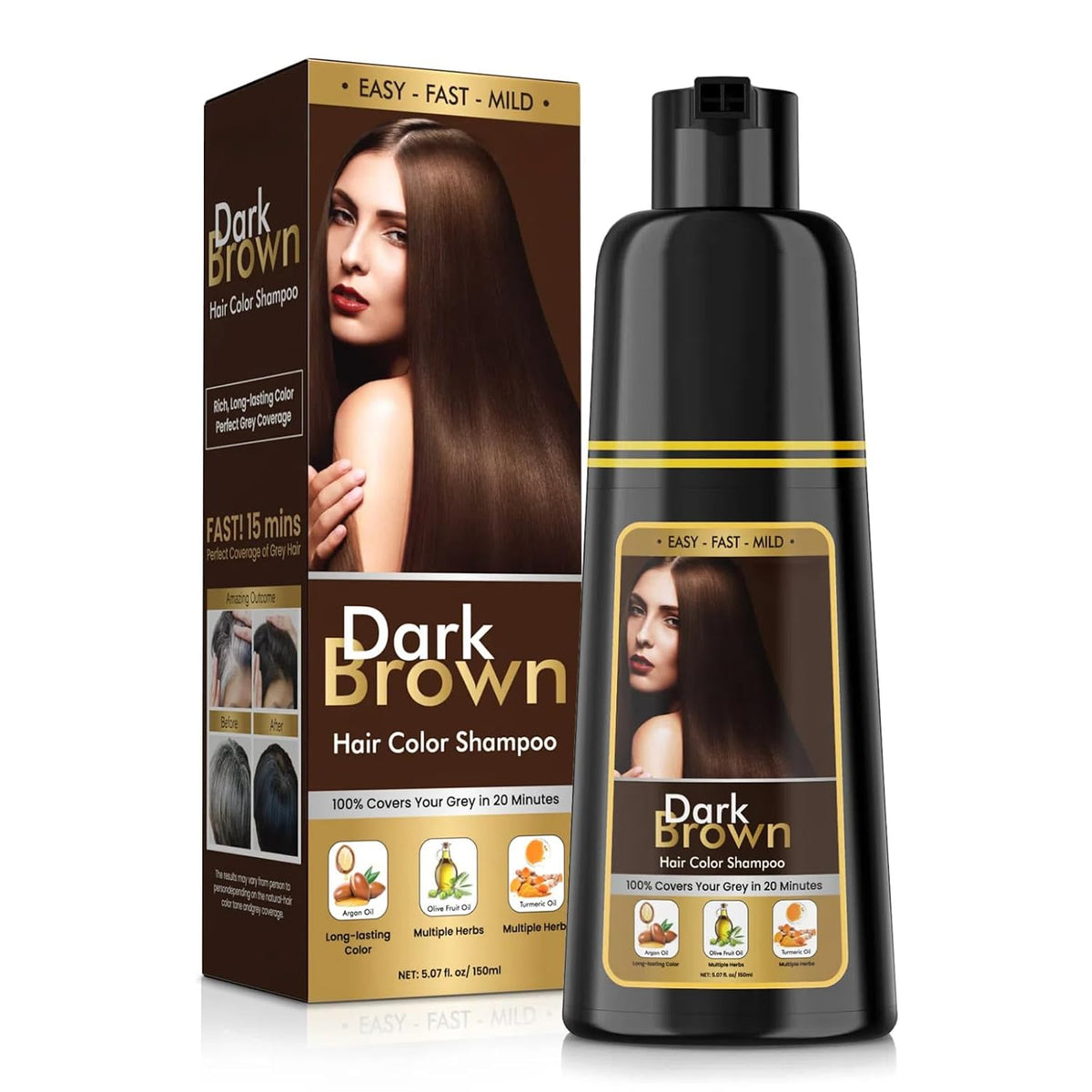 Black Hair Dye Shampoo 3 in 1 for Gray Hair, Hair Color shampoo for Women, Natural Shampoo Hair Dye-100% Grey Hair Coverage/Herbal Ingredients - 150ml (5.07 oz)