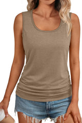 AUTOMET Womens Tank Tops 2025 Sleeveless Square Round Neck Ruched Spring Summer Tee Shirts Basic Outfits Trendy Clothes