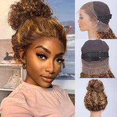 26 Inch Highlight Ombre Hidden Strap 360 Glueless Wigs Human Hair 360 HD Honey Blonde 4/27 Human Hair Wig With Drawstring Pre Plucked Pre Bleached 180 Density