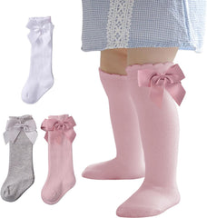 Zando Baby Girl Cotton Knee High Socks - Cute Ruffle Socks for Toddler Girls, Infant Uniform Stockings Seamless