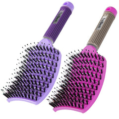 Boar Bristle Hair Brush Set - Dry/Wet Hair Brushes Detangler for Fine, Thick, Curly Hair - Curved and Vented Hair Brush for Women, Men or Kids