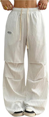 Women's Striped Baggy Pants Y2K Drawstring Waist Wide Leg Sweatpants Casual Track Pants Trousers Streetwear