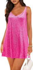 Women's Sequin Dress for Women Sparkly Glitter V Neck Shift Cocktail Disco Outfit Party Club Night Out Mini Dresses