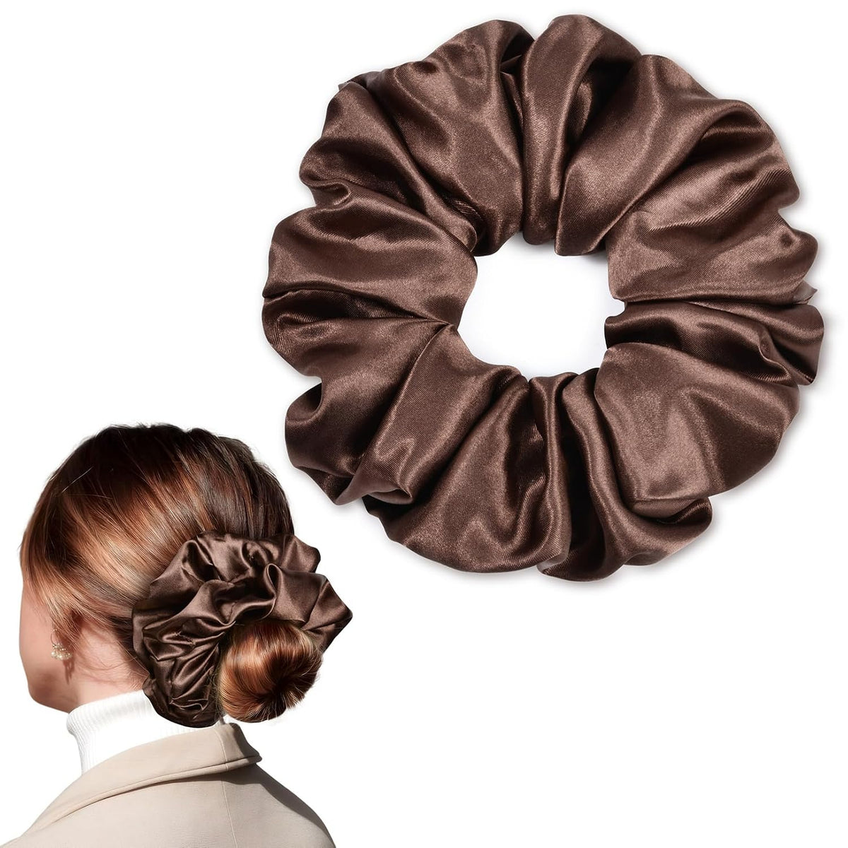 CEELGON Black Big Velvet Scrunchie 6.5 Inches Jumbo Scrunchies Hair Ties Oversized Ponytail Holder for Thick Curly Hair Extra Large Hair Accessories for Women (Black)
